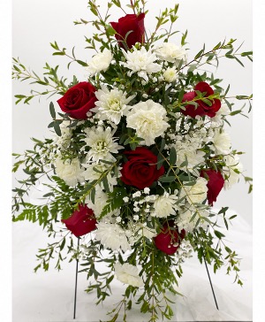 Red & White Standing Spray  Standing Spray (wreath stand sold separately)