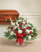 Red & White Sympathy Floor Basket Funeral - Sympathy