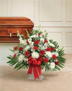 Red & White Sympathy Floor Basket Funeral - Sympathy