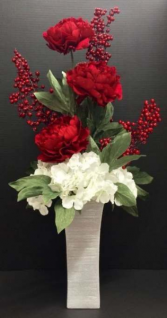 RED WINTER HOLIDAY  ELEGANT MIXTURE OF FLOWERS
