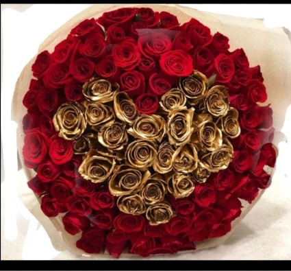 Red with gold heart roses Birthdays