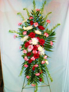 RED,WHITE, BLUE STANDING EASEL FUNERAL FLOWERS