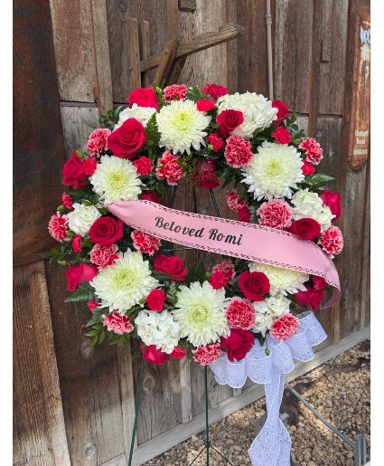 Red/White Sympathy Wreath Standing Spray