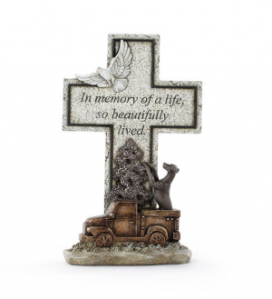 Remembrance Cross with Dog and Truck Sympathy stone