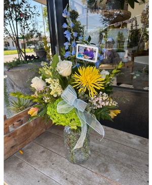 Remembrance Floral arrangement with a photo frame