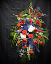 REMEMBRANCE SALUTE - RED, WHITE AND BLUE STANDING SPRAY