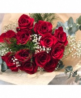 Rich Red Roses hand-tied with babys breath Cut Flowers