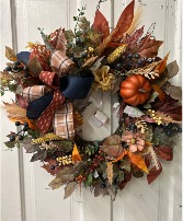 rich rust and navy wreath silk flower wreath