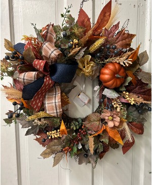 rich rust and navy wreath silk flower wreath