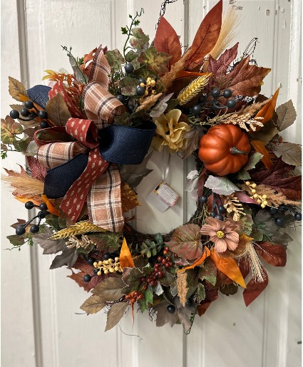 rich rust and navy wreath silk flower wreath