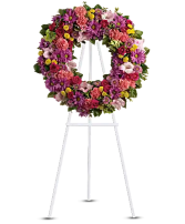 Ringed by love sympathy arrangement standing and wreath sympathy