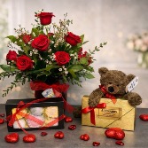 Romance #3 Roses, Teddy Bear and Chocolates Bundle in Westfield, Indiana | Hittle Floral Design