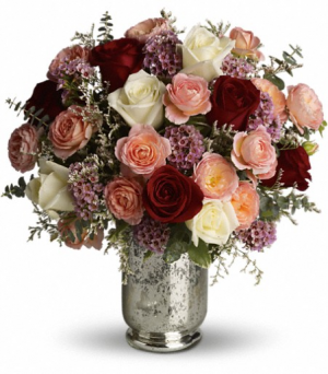 Romance mix, Assorted color Roses in Mercury Glass 