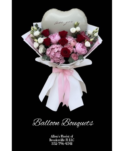 Romantic Balloon Bouquet  Fresh cut flowers wrapped with a balloon 