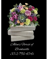 Romantic Book Stack With Live Succulent  Fresh Cut Flowers with Live Succulents in a Keepsake Container