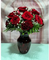 Romantic Dozen 12 Dozen Red Roses w/ babies breath