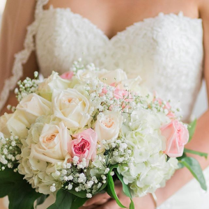 Romantic pink and cream bridal bouquet wedding flowers