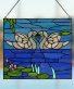Romantic White Swans Stained Glass Window Panel 