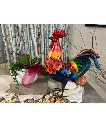Rooster and Plant Combo in Bend, OR | AUTRY'S 4 SEASONS FLORIST