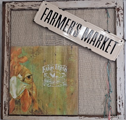 ROOSTER FARMERS MARKET  REPURPOSED WINDOW FRAME 