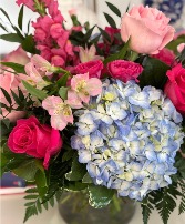 Rose and Blue Hydrangeas 