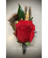 Rose and Feather Boutonniere