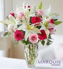 Rose and Lily Bouquet In Marquis by Waterford Crystal Vase