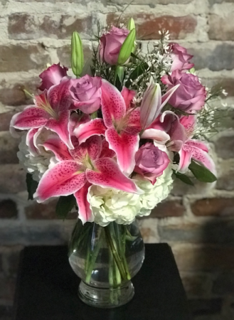 Rose and Lily Bouquet Vased Arrangement