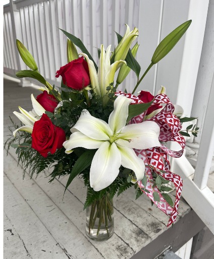 Rose and Lily Special vased arrangement