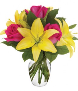 Rose and Lily Surprise Vase Arrangment