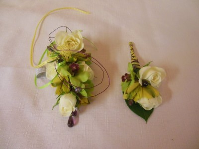 ROSE AND ORCHID CORSAGE AND BOUTONNIERE PROM FLOWERS
