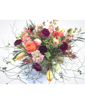 Rose and Spring Flower Arrangement in a cube vase  in Northfield, VT | Trombly's Flowers and Gifts