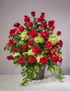 Red Rose Hydrangea Sympathy Arrangement