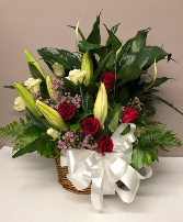 Rose Basket Garden Roses and lilies and plants in basket