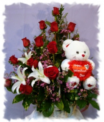 valentine's day roses and teddy bear