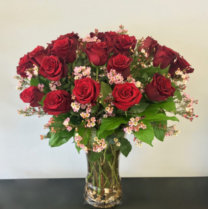 Rose bouquet with Wax Flower 2 dz roses