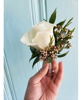 ROSE BOUT WITH WAXFLOWER BOUTONNIERE