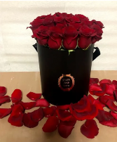 Rose Box Reds Boxed rose arrangement