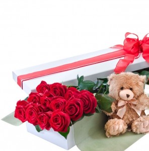 Rose Box & Teddy Bear 