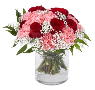 Rose and Carnation Bouquet Cylinder Vase
