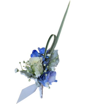 Rose & Delphinium Boutonniere Choice of Ribbon Color