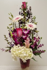Rose gebera orchid arrangement