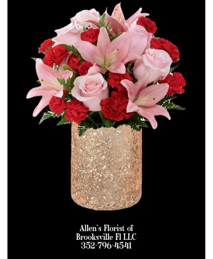 Rose Gold Glitz Arrangement  Fresh Cut Flowers in a Keepsake Container