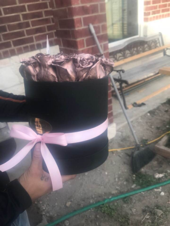 Rose Gold Roses in Hat Box 