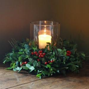 Rose hips and candle lite Christmas Arrangement