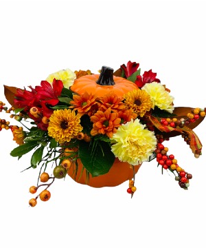 Rose Hips and Pumpkin  vase arrangement 