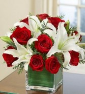  Rose Lily Winter Cube Vase Arrangement