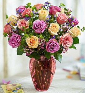Rose Lovers Bouquet In Vintage Raindrop Vase