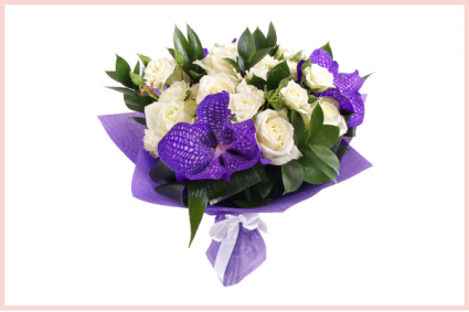 Rose & Purple Vanda Bouquet European Style Hand Tied Bouquet