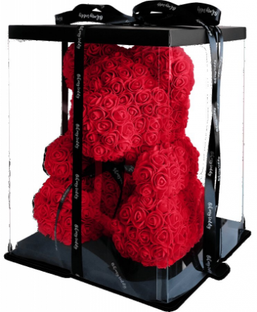 ROSE TEDDY BEAR IN DISPLAY BOX 14 INCH